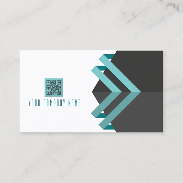 Modern Lines Aqua and  Charcoal with QR Code Business Card (Front)