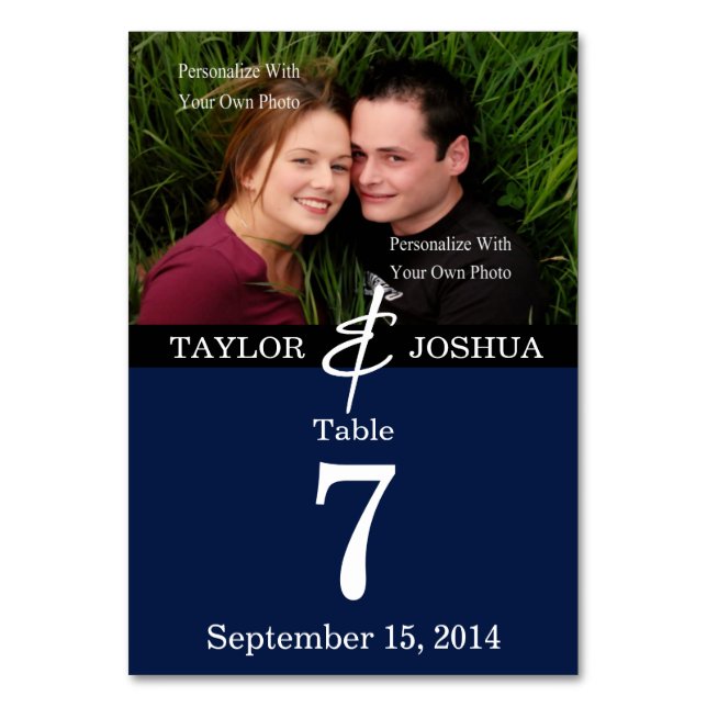 Modern Lines Deep Navy Photo Table Card (Front)