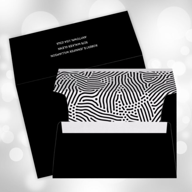 Modern Lines Dots Lined Black Envelope (Creator Uploaded)