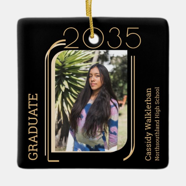 Modern Lines Photo Graduation Ceramic Ornament (Front)