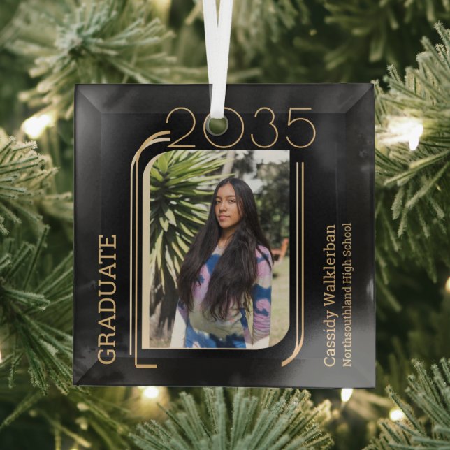 Modern Lines Photo Graduation Glass Tree Decoration (Insitu)