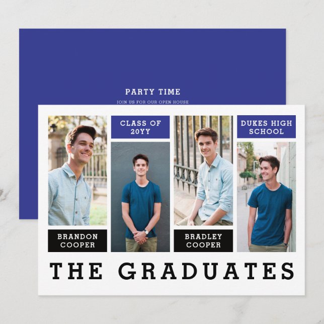 Modern Lines Siblings Graduation Announcement (Front/Back)