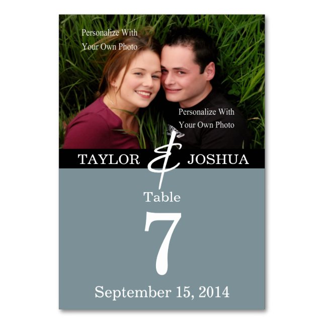 Modern Lines Slate Blue Photo Table Card (Front)
