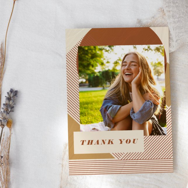 Modern Lines Terracotta 2 Photo Graduation  Thank You Card (Creator Uploaded)