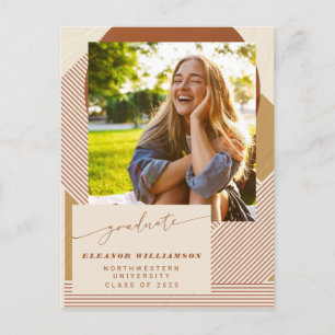 Modern Lines Terracotta Grad Photo Graduation  Postcard