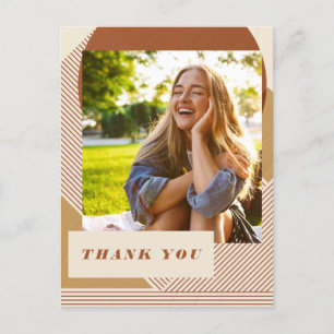 Modern Lines Terracotta Photo Graduation Thank You Postcard