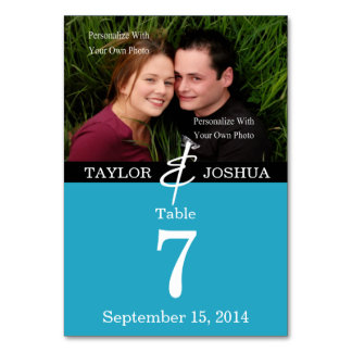 Modern Lines Vibrant Teal Photo Table Card