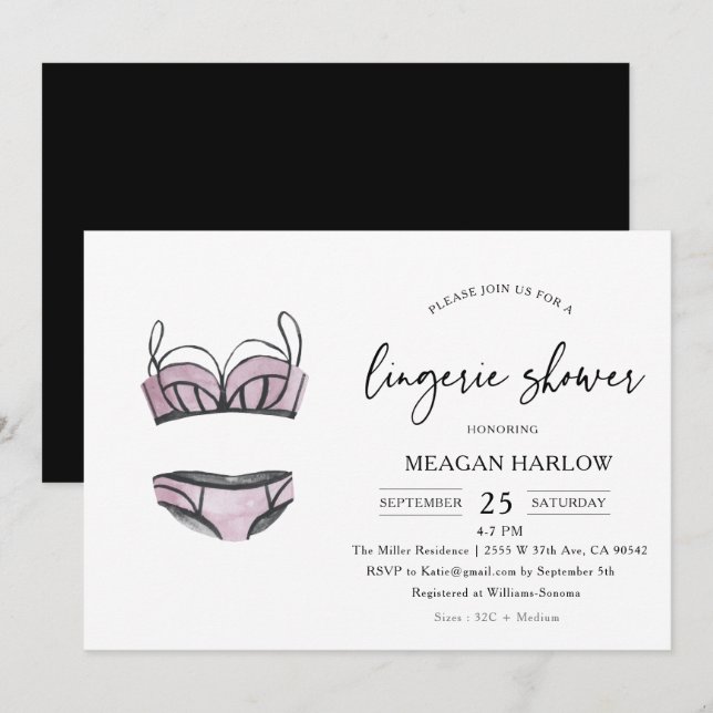 Modern Lingerie Shower Underwear Party Invitation (Front/Back)