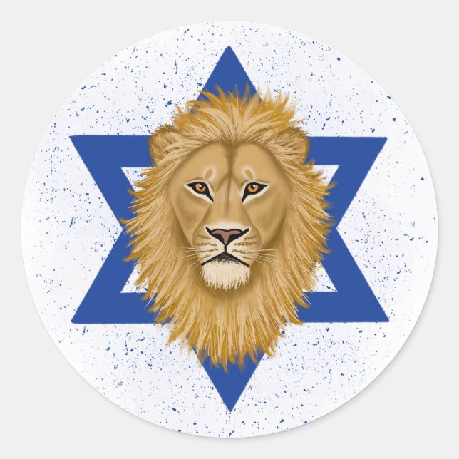 Modern Lion of Judah . Star of David Classic Round Sticker (Front)