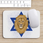 Modern Lion of Judah . Star of David Mouse Mat<br><div class="desc">This modern styled mouse pad features a hand painted Lion of Judah,  with the Star of David in the background. A textured blue splatter design over the white adds a grunge look.  *Artwork exclusively created by Tracey Khalei / Orabella Prints.</div>