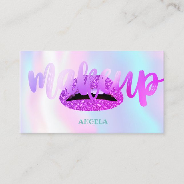 Modern Lips,Holographic -Makeup artist Business Card (Front)