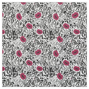 Modern Lipstick Lips B&W Pattern Fabric