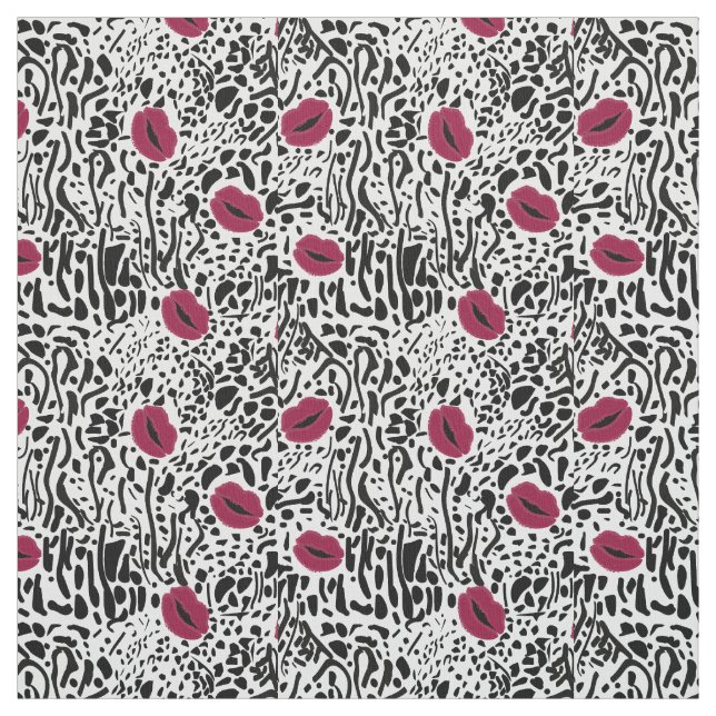 Modern Lipstick Lips B&W Pattern Fabric (Swatch)