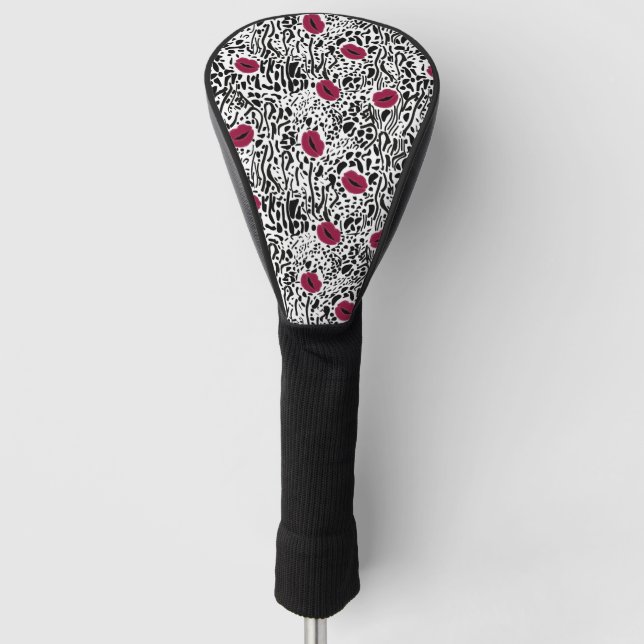 Modern Lipstick Lips B&W Pattern Golf Head Cover (Front)