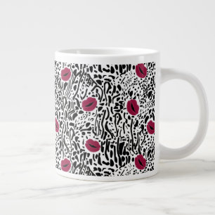 Modern Lipstick Lips B&W Pattern Large Coffee Mug
