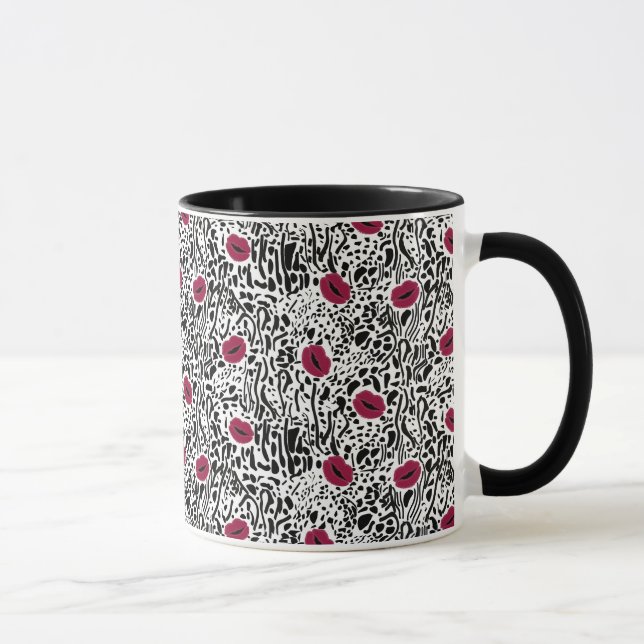 Modern Lipstick Lips B&W Pattern Mug (Right)
