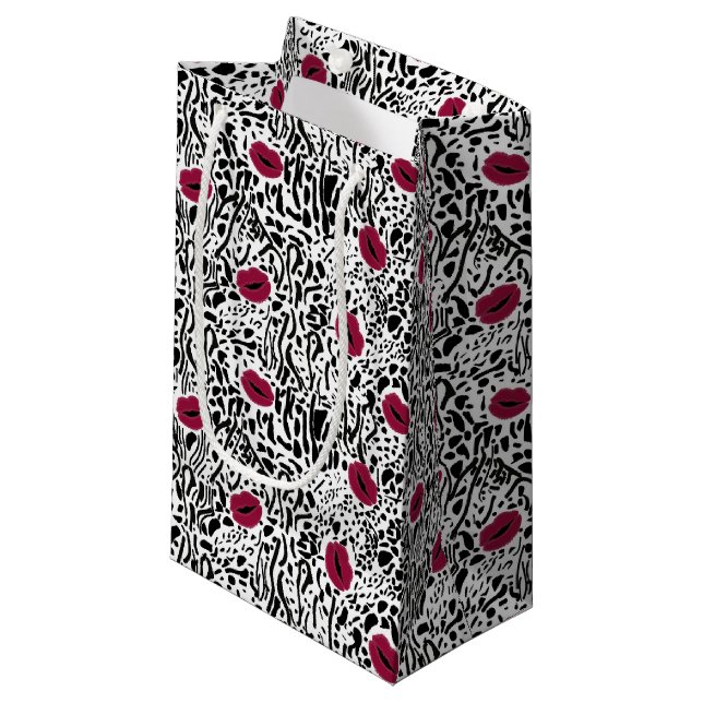 Modern Lipstick Lips B&W Pattern Small Gift Bag (Front Angled)
