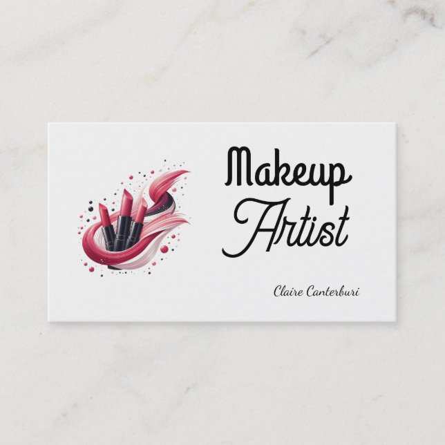 Modern Lipstick Swoosh Makeup Artist Business Card (Front)