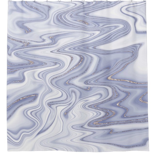 Modern liquid white gray marble gold glitter shower curtain (Front)
