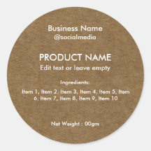 Modern List of Ingredients Product Round Label