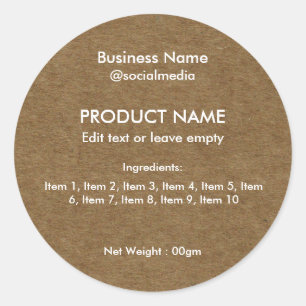 Modern List of Ingredients Product Round Label