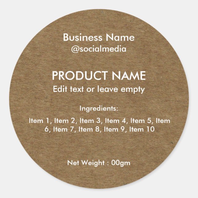 Modern List of Ingredients Product Round Label (Front)