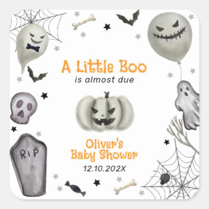 Modern Little Boo Ghost Boy Baby Shower  Square Sticker