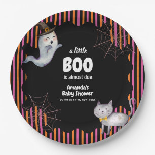 Modern Little Boo Ghost Cat Baby Shower  Paper Plate