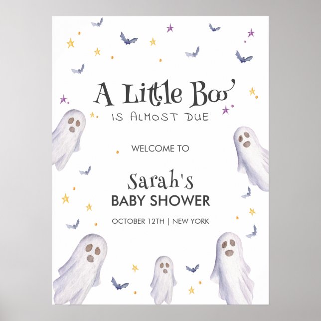 Modern Little Boo Stars Ghost Baby Shower Welcome Poster (Front)
