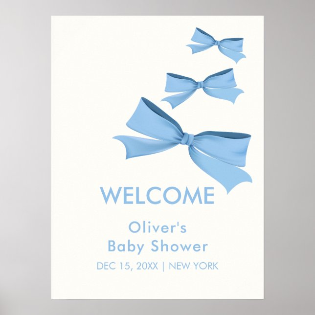 Modern Little Bow Frame Boy Baby Shower Welcome Poster (Front)
