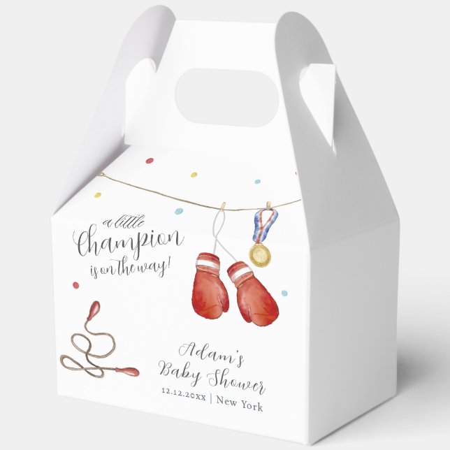 Modern Little Champion Boxing Sport Baby Shower Favour Box (Front)