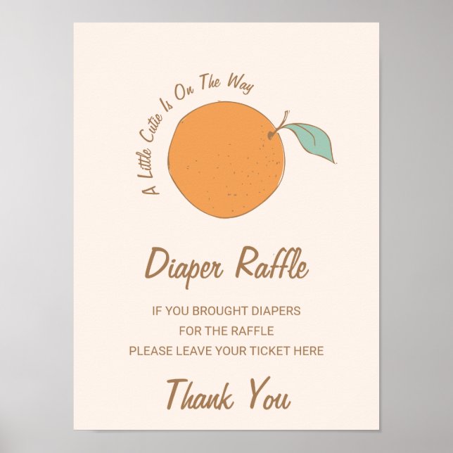  Modern Little Cutie On The Way Diaper Raffle Sign (Front)
