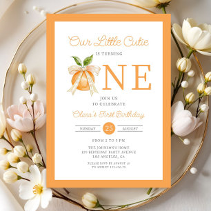 Modern Little Cutie Orange Citrus 1st Birthday Invitation
