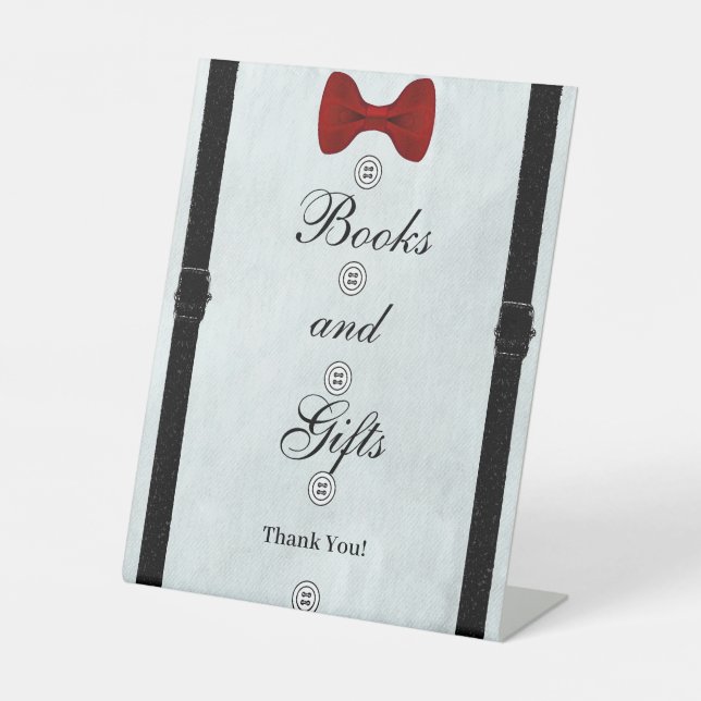 Modern Little Gentleman Baby Shower Books & Gifts Pedestal Sign (Front)