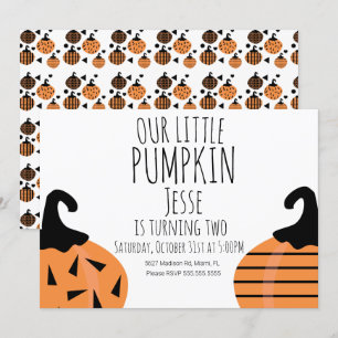 Modern Little Halloween Pumpkin Birthday Invitation