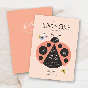 Modern Little Lady Love Bug Boho Pink Baby Shower Invitation