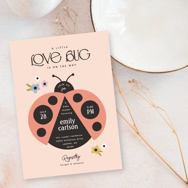 Modern Little Lady Love Bug Boho Pink Baby Shower Invitation (Creator Uploaded)