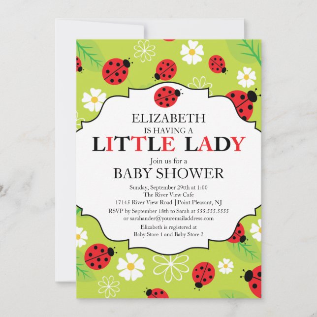 Modern Little Lady Red Ladybug Baby Shower Invitation (Front)
