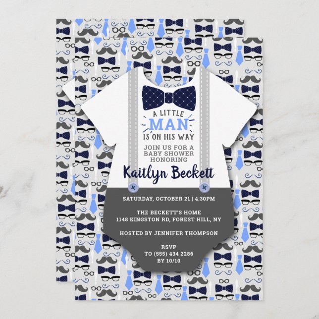 Modern "Little Man" Boys Baby Shower Invitation (Front/Back)