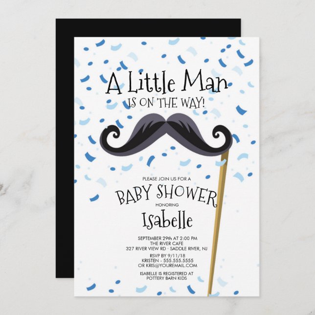 Modern  Little Man Moustache Baby Shower Invitation (Front/Back)
