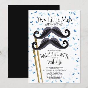 Modern  Little Men Moustache Twins Baby Shower Invitation