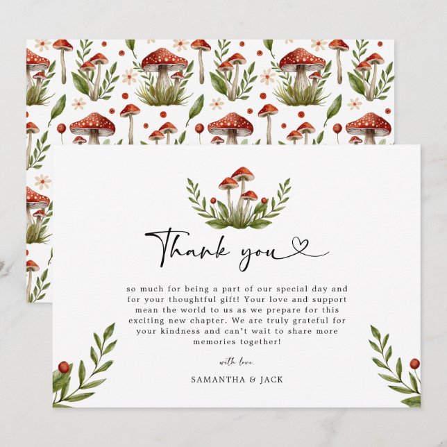Modern Little Mushroom Baby Shower Thank You (Front/Back)