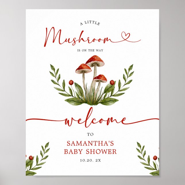 Modern  Little Mushroom Baby Shower Welcome Sign (Front)