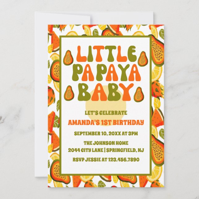Modern Little Pa Pa Ya Baby Papaya First Birthday  Invitation (Front)