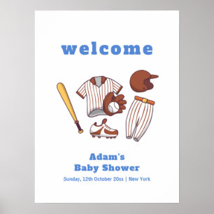 Modern Little Slugger Baseball Baby Shower Welcome Poster