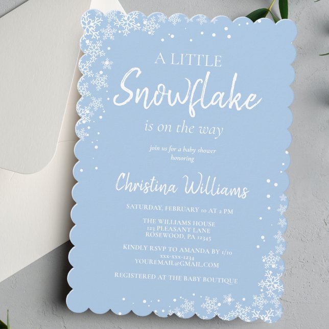 Modern Little Snowflake Blue Baby Boy Shower Invitation (Creator Uploaded)