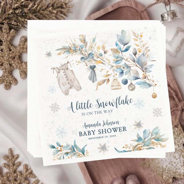 Modern Little Snowflake Clothesline Baby Shower Napkin (Creator Uploaded)