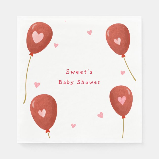 Modern Little Sweetheart Balloon Baby Shower Napkin (Front)