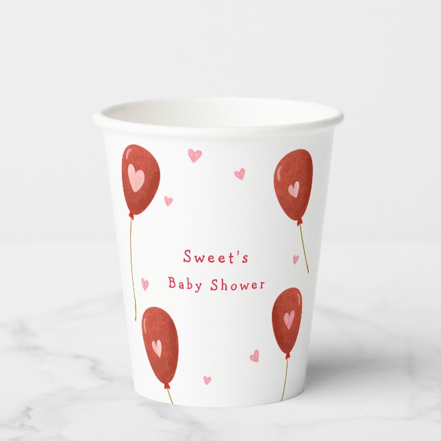 Modern Little Sweetheart Balloon Baby Shower Paper Cups (Front)