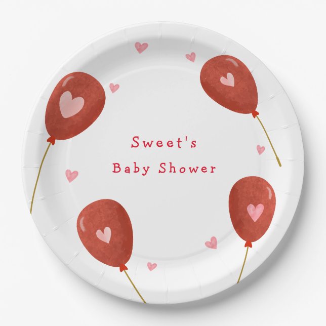 Modern Little Sweetheart Balloon Baby Shower Paper Plate (Front)